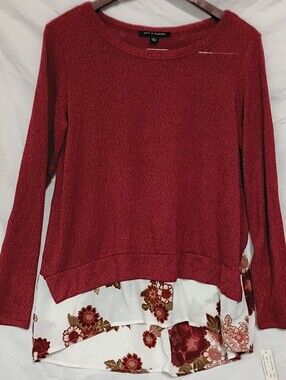 Zac & Rachel Deep Red Knit Crewneck Layered Sweater Size S